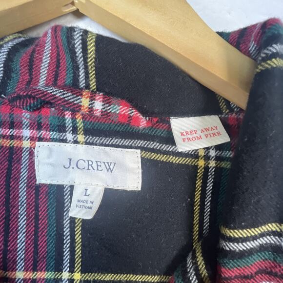 J crew Flannel Pajama Set Mens large Plaid Cotton Black red PJ button up holiday - Picture 5 of 16